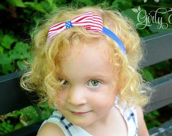 American Bow Headband. Red white and Blue Bow Headband. Girls Bow Headband. Toddler Headband. 4th of July Headband. Memorial Day Bow.