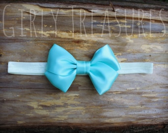 Aqua Blue Hair Bow Headband. Baby Headband. Girl Headband. Disney Headband. Princess Red Bow.