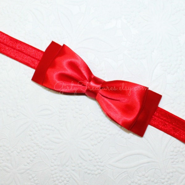 Snow White Red Bow Headband. Red Satin Baby Headband. Newborn Headband. Girl Headband. Photo Prop.