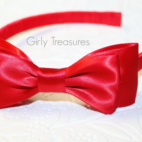 Red Snow W Bow on Plastic Headband. Baby Bow Headband. Girl Headband. Baby Headband. Adult Headband.