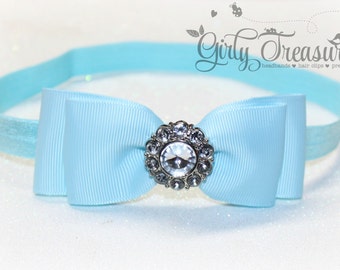 Cinderella Blue Bow Headband. Baby Headband. Newborn Headband. Girl Headband. Photo Prop.