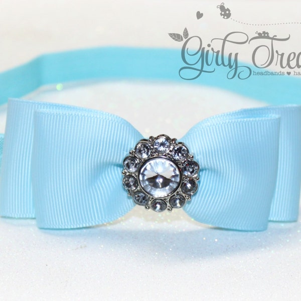 Cinderella Blue Bow Headband. Baby Headband. Newborn Headband. Girl Headband. Photo Prop.