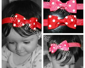 Minnie Mouse Bow Headband Set. Polka Dots Headband. Baby Headband. Infant Headband. Girl Headband. Photo Prop.