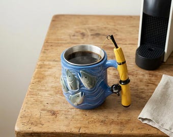 Ceramic Fishing Mug, Angler's Coffee Cup, Unique Fisherman Gift