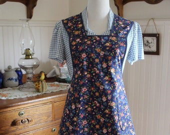 Navy Rose Calico Vintage Style Apron -Ready to Ship