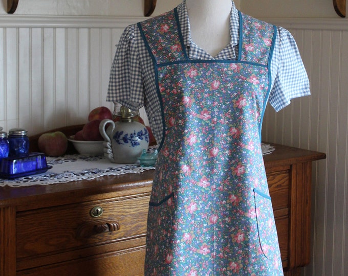 Blue Floral Calico Vintage Style Apron ready to Ship - Etsy
