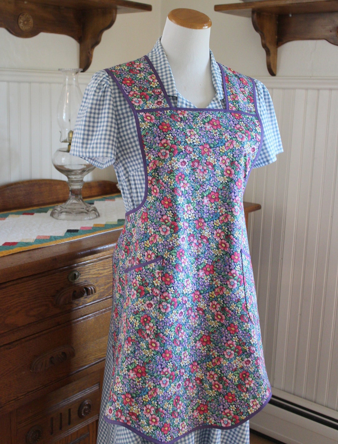 Purple Calico Vintage Style Apron ready to Ship - Etsy