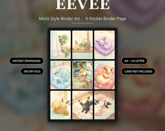 Eevee 173-inspirerad Michi-pärmkonst | Pärmsida med 9 fickor | TCG-kortdisplay | Utskrivbar digital nedladdning