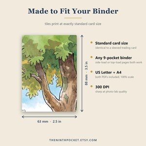 Peut inclure: Une carte rectangulaire avec une illustration d'arbre &agrave; l'aquarelle, intitul&eacute;e Made to Fit Your Binder. Les dimensions sont de 63 mm par 88 mm. Le texte indique la compatibilit&eacute; avec les classeurs &agrave; 9 poches, le format A4 et 300 DPI.