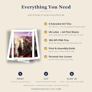 Puede incluir: Una gu&iacute;a de descarga digital titulada Everything You Need que incluye 6 mosaicos de arte extendido de 63 x 88 mm, hojas de impresi&oacute;n A4, archivos PNG de 300 DPI, una gu&iacute;a de montaje y una licencia de uso personal para imprimir en casa.