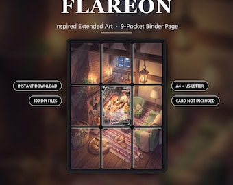 Flareon V SWSH179 Inspirerad Utökad Konst | 9-ficks Pärmsida | TCG-kortdisplay | Utskrivbar Digital Nedladdning