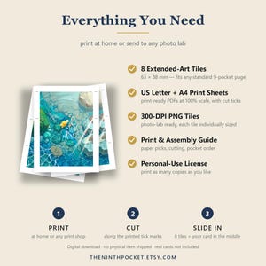 Puede incluir: Un listado de producto de descarga digital titulado Everything You Need, con una pila de tarjetas art&iacute;sticas impresas con marcas de corte. Incluye 8 tarjetas de 63 x 88 mm, hojas A4, archivos PNG de 300 DPI, una gu&iacute;a y una licencia de uso personal.
