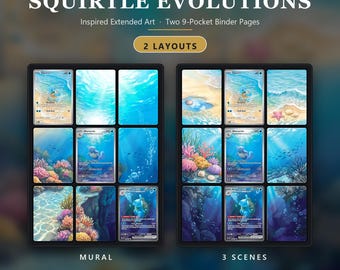 Squirtle, Wartortle & Blastoise ex 151 Inspirerad utökad konst | 2 layouter | 9-ficks pärm | 3-kortsvisning | Digital nedladdning