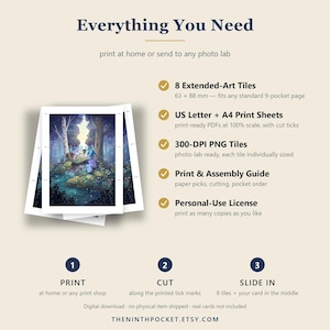 Puede incluir: Un listado de producto de descarga digital titulado Everything You Need. Incluye 8 mosaicos de arte extendido de 63 x 88 mm, hojas de impresi&oacute;n US Letter y A4, mosaicos PNG de 300 DPI, una gu&iacute;a de impresi&oacute;n y montaje, y una licencia de uso personal. Las instrucciones incluyen imprimir, cortar e insertar para 8 mosaicos y una tarjeta.
