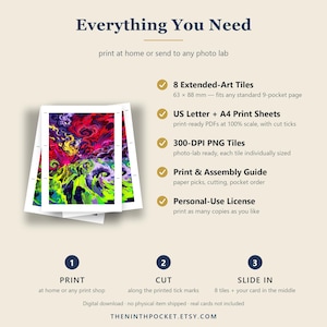 Pode incluir: Uma exibi&ccedil;&atilde;o de produto para download digital com o texto Everything You Need. Inclui 8 pe&ccedil;as de arte estendida de 63 x 88 mm, folhas de impress&atilde;o US Letter e A4, pe&ccedil;as PNG de 300 DPI, um guia de montagem e uma licen&ccedil;a de uso pessoal.