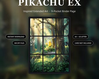 Rozszerzona grafika inspirowana Pikachu ex 276/217 | Treekachu | 9 stron segregatora kieszonkowego | Stojak na karty TCG | Wersja do druku cyfrowego