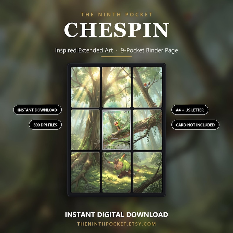 Chespin 087/086 Chaos Rising-inspirerad utökad konst | Pärm med 9 fickor | Forest TCG-kortdisplay | Utskrivbar digital nedladdning bild 1