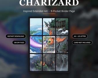 Charizard VSTAR SWSH262 Inspired Extended Art | 9 stron segregatora kieszonkowego | Stojak na karty TCG | Wersja do pobrania w wersji cyfrowej