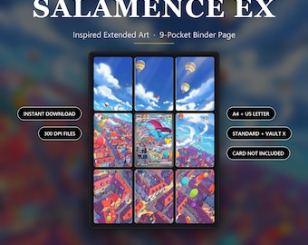 Salamence EX 156/128 30. rocznica – grafika inspirowana rozszerzoną | 9 stron segregatora kieszonkowego | Stojak na karty TCG | Wersja do pobrania w wersji cyfrowej