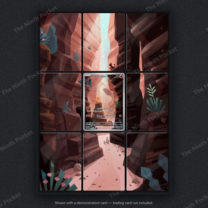 May include: A nine-panel grid display frame featuring a canyon landscape illustration with a central Charmander trading card. The artwork depicts brown rock formations, light-colored paths, and small plants. The text The Ninth Pocket is visible.