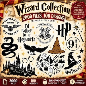 Huge Wizard Clipart Pack-Everything you Need-2000 Files-SVG,PNG-300DPI-Images, Sayings and Font