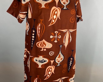 Vintage katoenen jurk met abstracte print uit de jaren 60, midcentury modern
