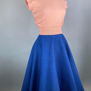 Vintage 1950’s Full Circle Royal Blue Rockabilly Swing Felt Skirt 25 Waist