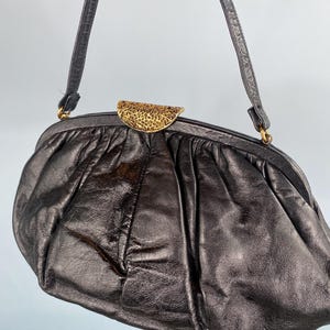 Vintage 1950’s 1960’s Soft Black Leather Ingber Purse Gold Clasp Made in USA