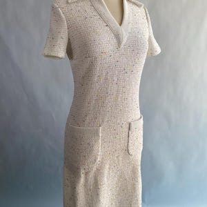 Vintage Mod  1960s Ivory Speckled Confetti Sprinkle Knit Stretch Wiggle Dress Tannel