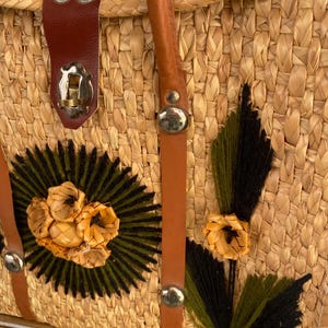 Souvenir Mexican Basket Purse Handwoven Brown and Tan Floral Exotic  Tiki Tropical Look