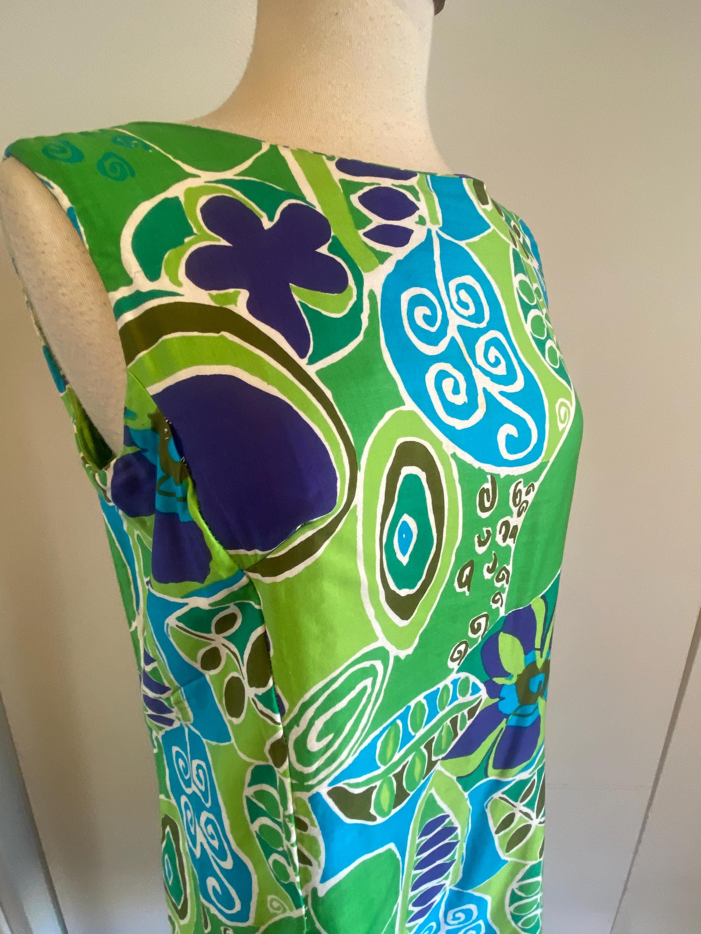 Vtg 90s MAMO Howell Hawaiian Muu Muu Dress Aloha Floral Fern