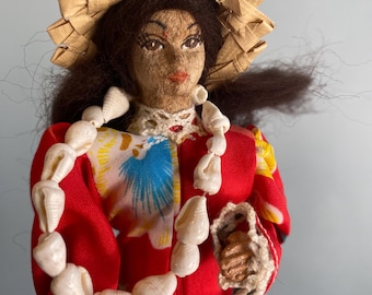 Vintage 1950's Chalkware Aloha Hula Girl Bobble Head Nodder
