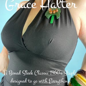 Solids- 1950’s Styled Boned Button Back Halter Top by Loreleis Vintage Made to Order Choose your Fabric!