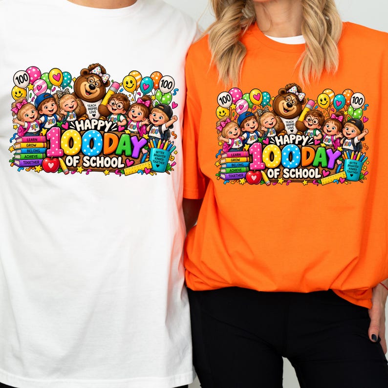 Colorful Kids 100 Days of School Dtf Transfer, Happy 100th Day Bear ...
