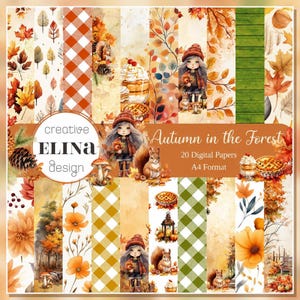 Autumn Digital Paper Pack, 20 Watercolor Fall Backgrounds for Scrapbooking