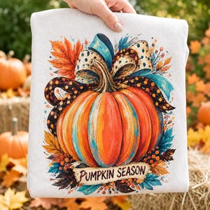 Pumpkin Season PNG, Colorful Fall Sublimation Design, 300 DPI Transparent Download