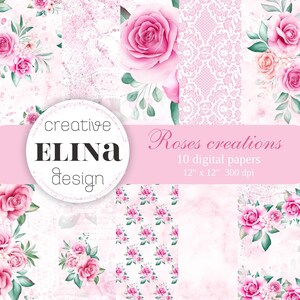 Pink Digital Paper Pack, Vintage Floral Backgrounds for Scrapbooking