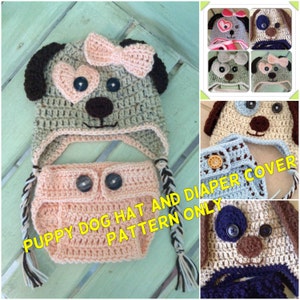 Puppy Dog Hat and Diaper Cover Pattern Only, Crochet Hat and Diaper Cover Pattern, Baby Boy, Baby Girl, Crochet Hat, Crochet Diaper Cover