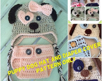 Puppy Dog Hat and Diaper Cover Pattern Only, Crochet Hat and Diaper Cover Pattern, Baby Boy, Baby Girl, Crochet Hat, Crochet Diaper Cover