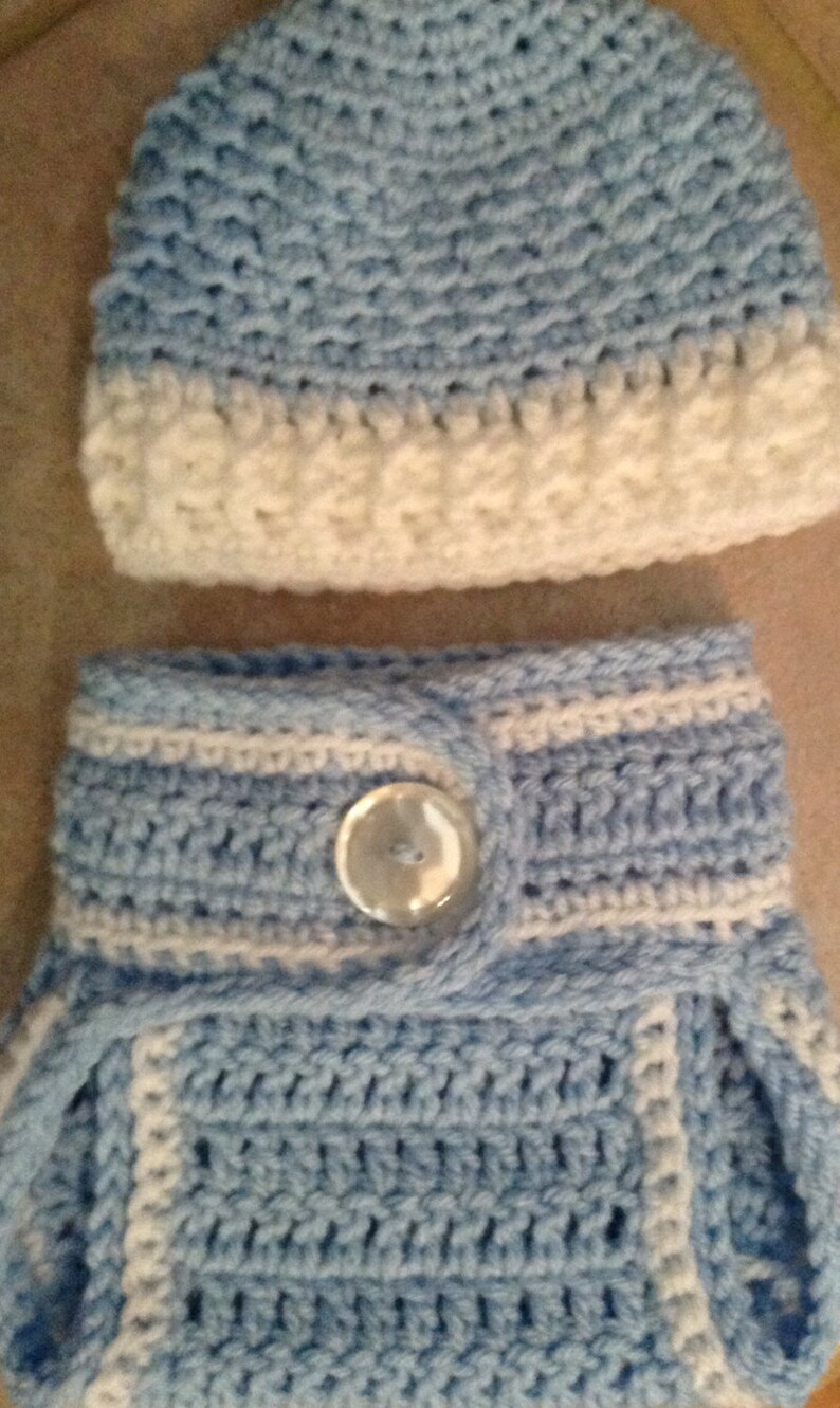 Crochet Diaper Cover and Hat Light Blue White Baby Boy Etsy