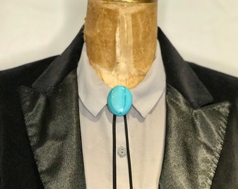 Turquoise Marble Bolo with Black Tie