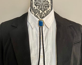 Blue Rectangle Bolo with Black Tie