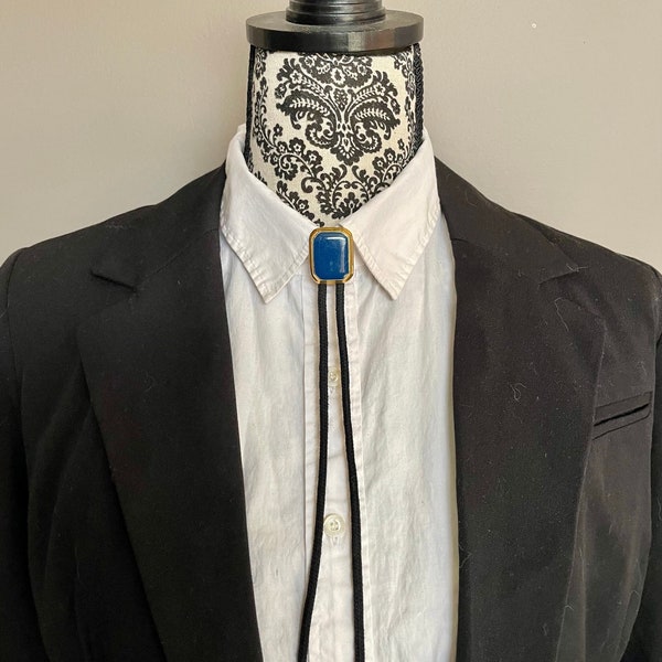 Blue Rectangle Bolo with Black Tie