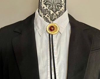 Gold and Tigers Eye Bolo with Black Tie