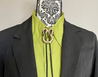 Gold Lucky Horseshoe Bolo with Black Leather Tie