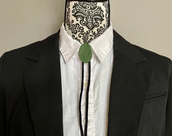 Green Oval Bolo with Black Tie