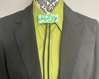 Lime Green and Teal Abstract Bolo with Black Tie