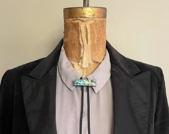 Horizontal Abalone Shell Bolo with Black Tie