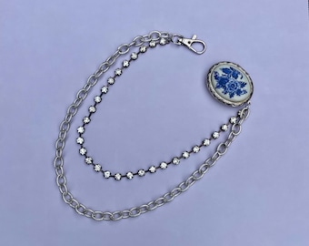 Silver and Rhinestone Chain Pocket Locket