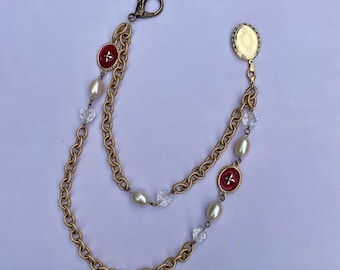 Gold and Red Charm Chain Pocket Locket